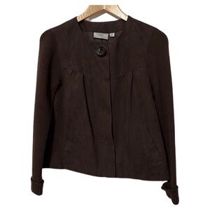Studio Works Womens Jacket with Faux Suede Knit Sleeves Magnetic Snap